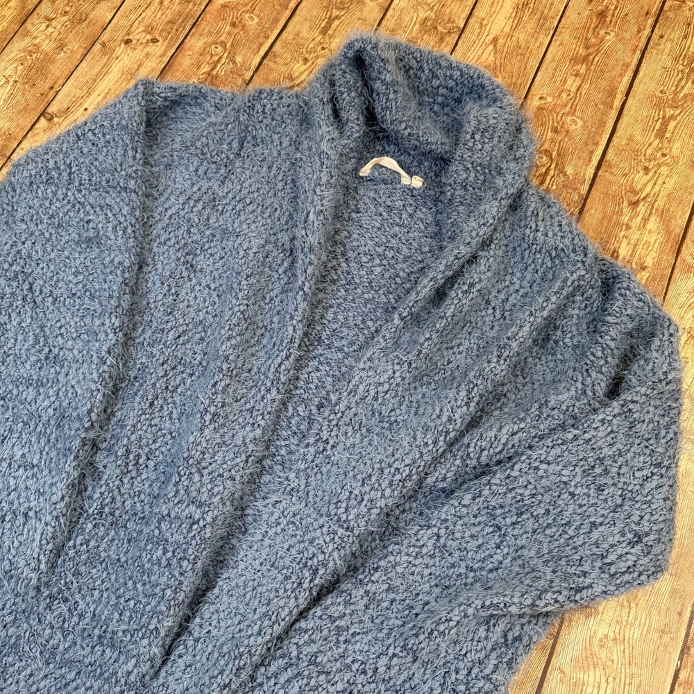 Soft Surroundings 2AR59 Cardigan Womens Large Blue Eyelash Knit Open Front